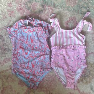 Snapperrock Pink and Blue Swirl and Striped Swimsuits